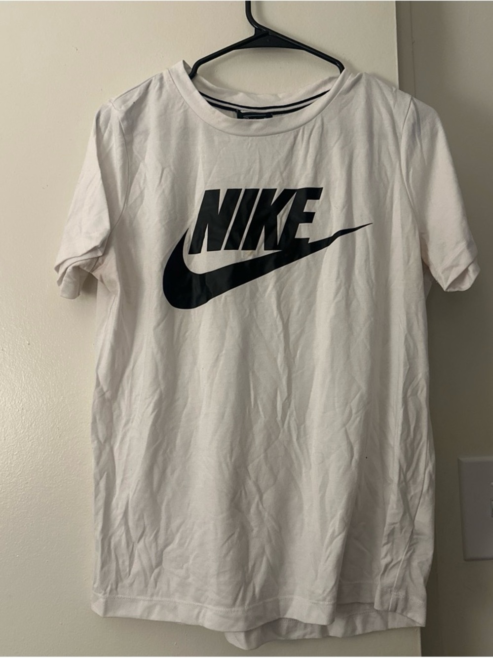Nike White Short-Sleeve Tee with Black Swoosh Logo